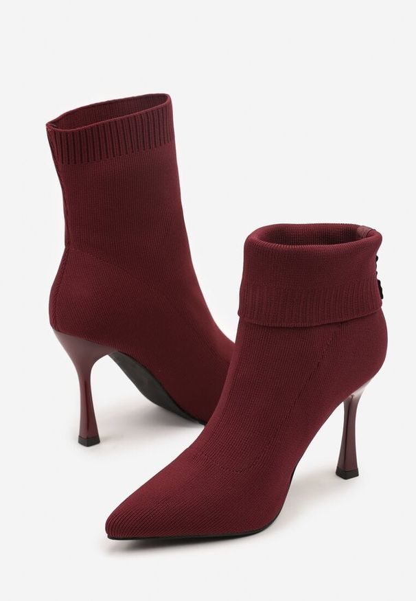 Renee - Bordowe Botki na Szpilce Vices z Elastyczną Cholewką Nallafia. Okazja: na co dzień. Kolor: czerwony. Szerokość cholewki: normalna. Obcas: na szpilce. Styl: casual, glamour, klasyczny