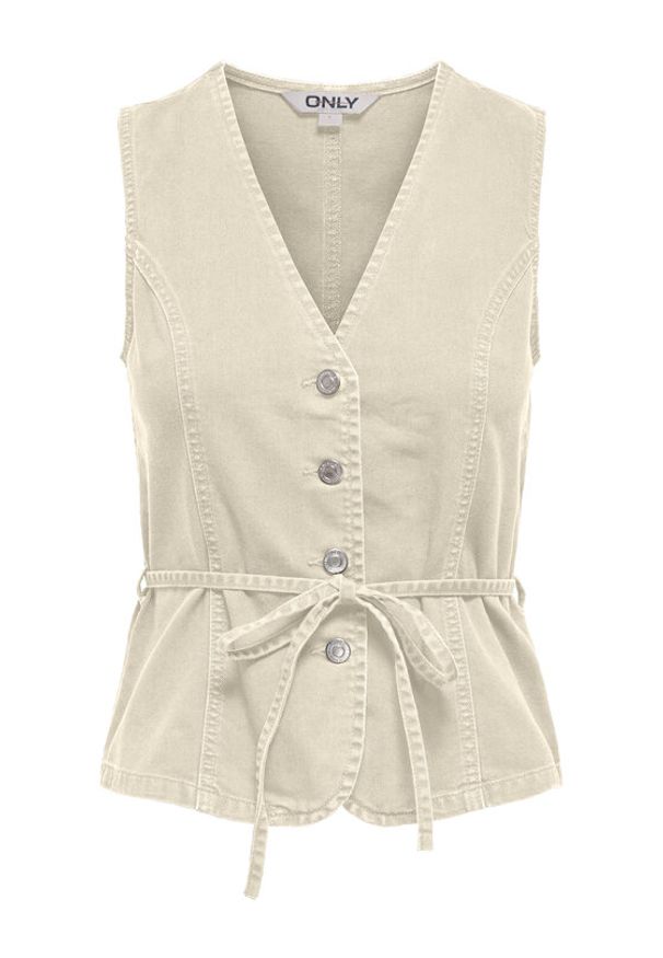 only - ONLY Top Silla 15374051 Kremowy Regular Fit. Kolor: kremowy. Materiał: bawełna