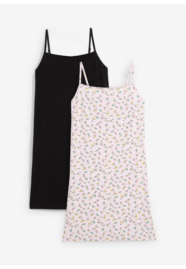 bonprix - Sukienka z dżerseju (2 szt.) z elastycznej mieszanki bawełny. Kolor: czarny. Materiał: jersey, bawełna. Sezon: lato