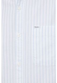 Pepe Jeans koszula bawełniana Leyton męska kolor niebieski regular ze stójką. Typ kołnierza: kołnierzyk stójkowy. Kolor: niebieski. Materiał: bawełna #2