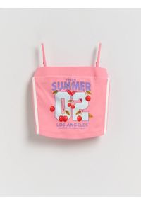 Reserved - Bawełniany top na ramiączkach - różowy. Kolor: różowy. Materiał: bawełna. Długość rękawa: na ramiączkach