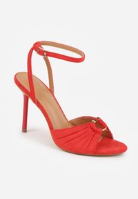 Born2be - Czerwone Sandały na Szpilce VICES z Marszczeniem i Metaliczną Aplikacją Nemenoe. Okazja: na wesele, na co dzień, na ślub cywilny. Zapięcie: pasek. Kolor: czerwony. Wzór: aplikacja. Obcas: na szpilce. Styl: casual, klasyczny, elegancki #5