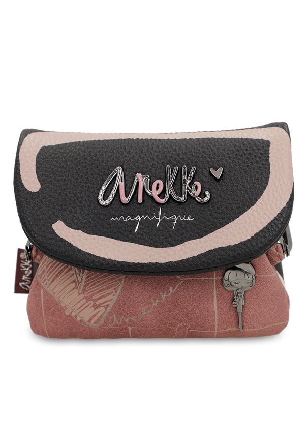 Brązowy Mały Damski Portfel Z Klapką Anekke. Kolor: brązowy. Materiał: materiał. Wzór: aplikacja