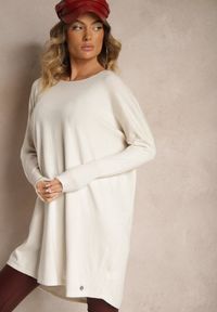 Renee - Jasnobeżowy Sweter Oversize z Wiskozą i Modalem ze Ściągaczami Gemiena. Kolor: beżowy. Materiał: wiskoza. Długość rękawa: długi rękaw. Długość: długie. Styl: elegancki #5