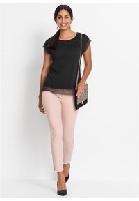 bonprix - Bawełniany T-shirt o kroju pudełkowym. Kolor: czarny. Materiał: bawełna, koronka. Długość rękawa: krótki rękaw. Długość: krótkie. Wzór: koronka #3