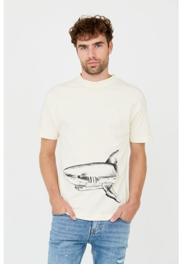 PALM ANGELS Beżowy męski t-shirt Broken Shark, Rozmiar XL. Kolor: beżowy