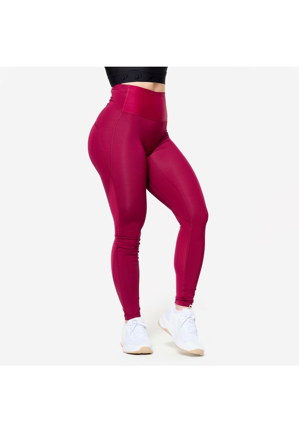 DOMYOS - Legginsy fitness damskie Domyos. Stan: podwyższony. Materiał: materiał, skóra. Sport: fitness