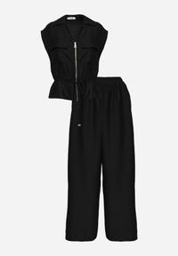 Born2be - Czarny Wiskozowy Komplet w Stylu Safari Spodnie i Bluzka na Suwak z Wiązaniem Iphisei. Kolor: czarny. Materiał: wiskoza #3