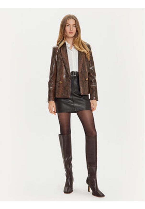 TwinSet - TWINSET Kurtka z imitacji skóry 242TT2233 Brązowy Regular Fit. Kolor: brązowy. Materiał: skóra