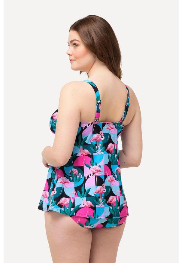 ULLA POPKEN - Damskie Tankini flamingi miękkie miseczki regulowane ramiączka z recyklingu. Kolekcja: plus size. Kolor: czarny. Materiał: elastan, poliamid, materiał