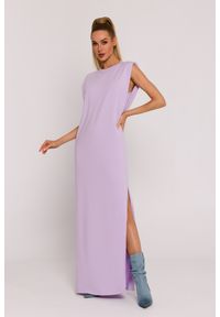 MOE - Długa bawełniana sukienka maxi liliowa. Okazja: na co dzień. Kolor: liliowy. Materiał: bawełna. Typ sukienki: oversize. Styl: casual, elegancki. Długość: maxi