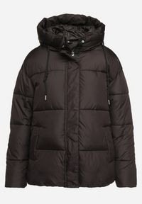 Born2be - Czarna Pikowana Kurtka o Pudełkowym Kroju z Kapturem i Kieszeniami Alissan. Typ kołnierza: kaptur. Kolor: czarny. Materiał: jeans. Sezon: zima #4