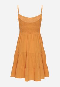 Born2be - Pomarańczowa Rozkloszowana Sukienka na Ramiączkach z Gumkami w Talii Ageridia. Kolor: pomarańczowy. Długość rękawa: na ramiączkach. Styl: elegancki