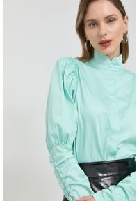 Notes du Nord koszula damska kolor turkusowy slim ze stójką. Typ kołnierza: kołnierzyk stójkowy. Kolor: turkusowy #5