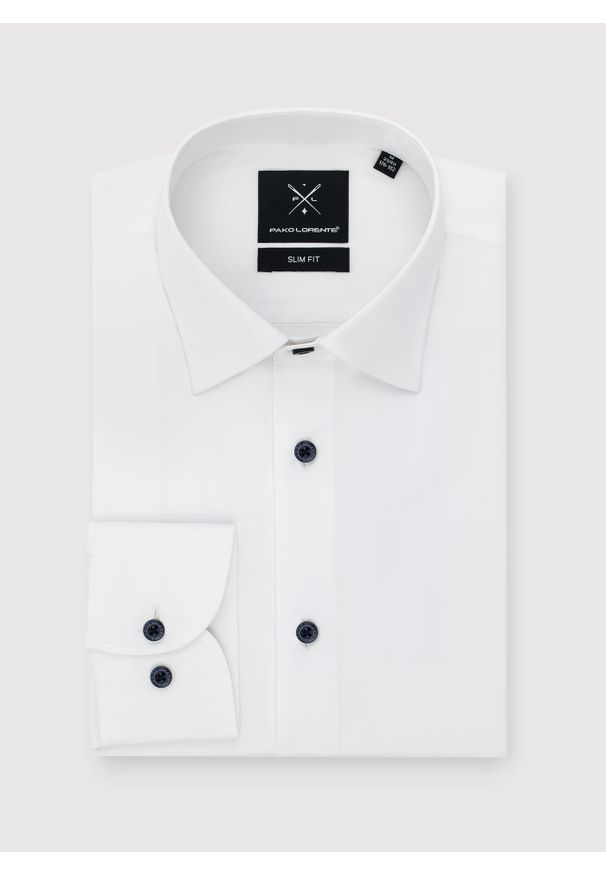 Pako Lorente - PAKO LORENTE – Gładka bawełniana koszula męska długi rękaw. Okazja: na spotkanie biznesowe. Materiał: bawełna. Długość rękawa: długi rękaw. Długość: długie. Wzór: gładki. Styl: biznesowy