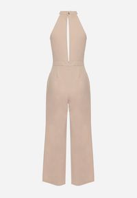 Born2be - Beżowy Kombinezon Bez Rękawów z Ozdobnym Wiązaniem i Szerokimi Nogawkami Silarine. Okazja: na co dzień. Kolor: beżowy. Materiał: jeans. Długość rękawa: bez rękawów. Styl: sportowy, klasyczny, casual, elegancki #3