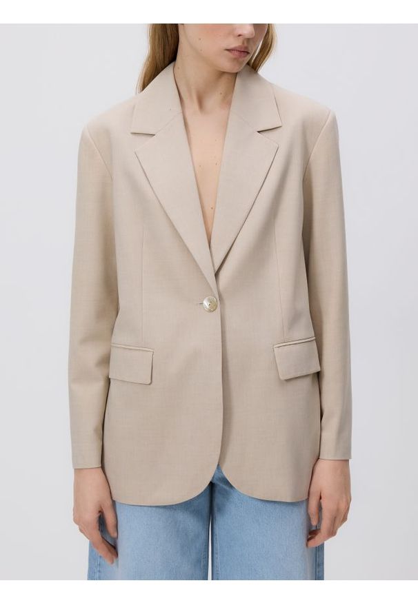 Reserved - Marynarka z dodatkiem wełny - beżowy. Kolor: beżowy. Materiał: wełna