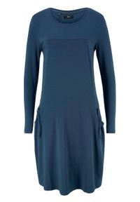 Sukienka oversize z kieszeniami, poszerzana dołem bonprix ciemnoniebieski. Kolor: niebieski. Długość rękawa: długi rękaw. Typ sukienki: oversize #1