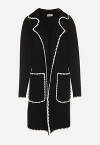 Born2be - Czarny Kardigan Ozdobiony Lamówką Tusbena. Okazja: na co dzień. Kolor: czarny. Materiał: jeans. Wzór: aplikacja. Styl: casual, elegancki #4