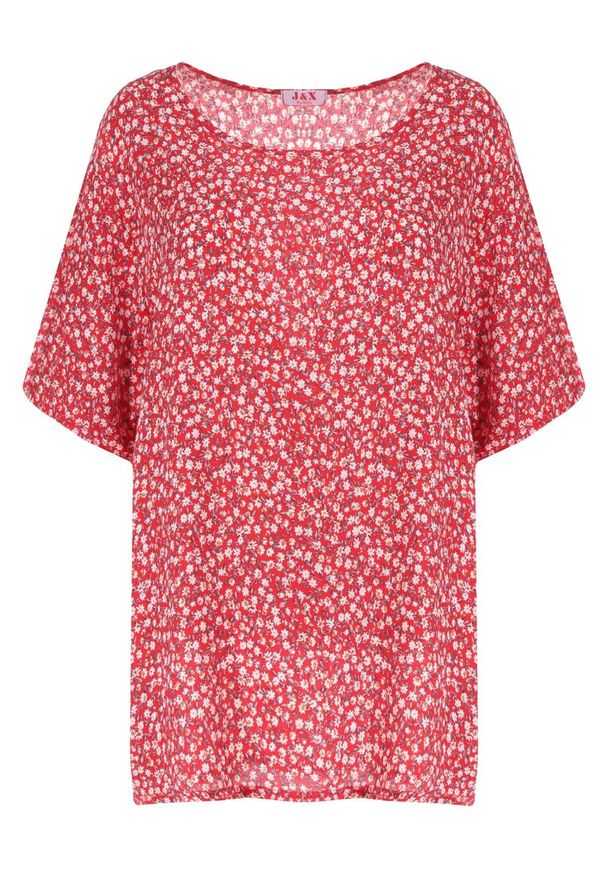 Born2be - Czerwona Bluzka z Wiskozy Maerelaia. Kolekcja: plus size. Kolor: czerwony. Materiał: wiskoza. Długość: krótkie. Wzór: kwiaty. Sezon: lato