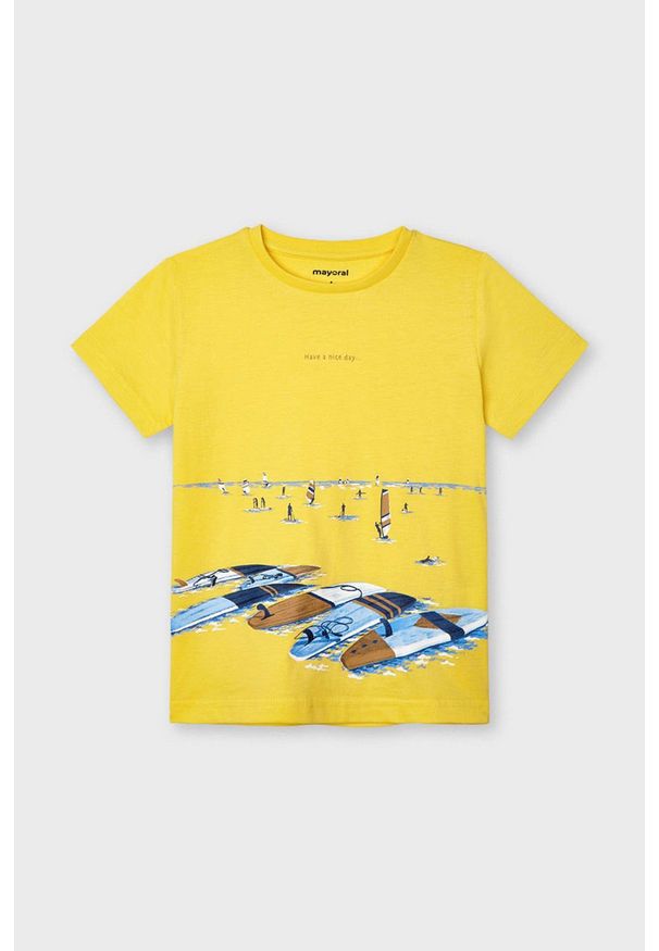 Mayoral - T-shirt dziecięcy. Okazja: na co dzień. Kolor: pomarańczowy. Materiał: bawełna, dzianina. Wzór: nadruk. Styl: casual