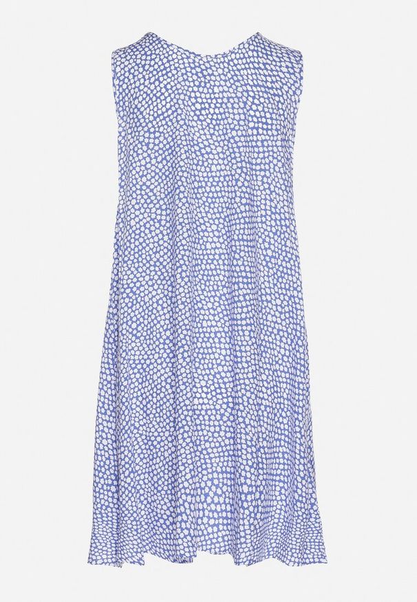 Born2be - Niebieska Bawełniana Rozkloszowana Sukienka Ozdobiona Kwiatami i Guzikami Lisavella. Okazja: na spacer, na co dzień. Kolor: niebieski. Materiał: bawełna. Wzór: kwiaty, aplikacja. Sezon: lato. Styl: elegancki, casual, klasyczny