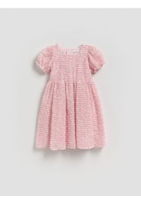 Reserved - Sukienka z bufiastymi rękawami - pastelowy róż. Kolor: różowy. Materiał: materiał #1