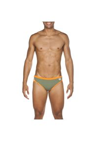 Kąpielówki slipy męskie na basen Arena Team Stripe Brief. Kolor: zielony, pomarańczowy, wielokolorowy