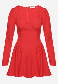 Born2be - Czerwona Koktajlowa Sukienka o Rozkloszowanym Kroju z Falbankami i Gorsetem Farian. Typ kołnierza: kołnierz z falbankami, dekolt gorset. Kolor: czerwony. Długość rękawa: długi rękaw. Typ sukienki: gorsetowe. Styl: wizytowy #6