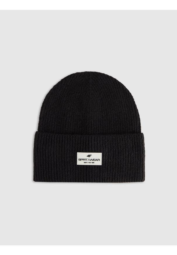 4f - 4F Czapka beanie damska - czarna M. Kolor: czarny. Materiał: dzianina, poliester, materiał. Sezon: zima. Styl: klasyczny, casual, elegancki