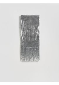 Reserved - Cekinowa spódnica z frędzlami - srebrny. Kolor: srebrny. Materiał: dzianina. Wzór: gładki #1