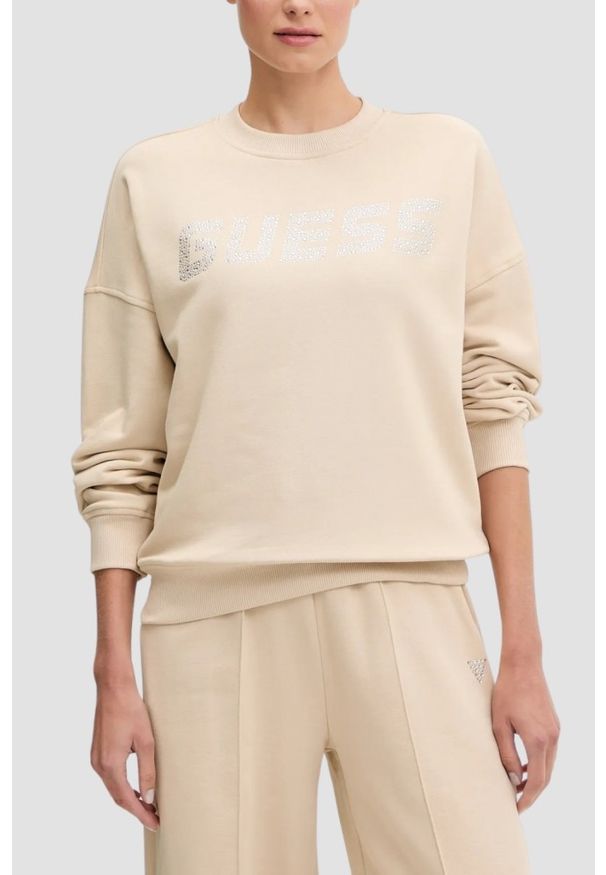 Guess - GUESS Beżowa damska bluza Primula, Rozmiar L. Kolor: beżowy