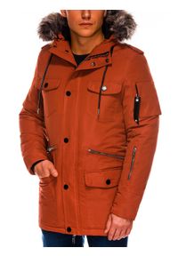 Ombre Clothing - Kurtka męska zimowa parka - ceglasta C410 - L. Kolor: pomarańczowy. Materiał: poliester. Sezon: zima #3