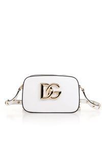 DOLCE & GABBANA - Biała mini torebka ze złotym logo. Kolor: biały