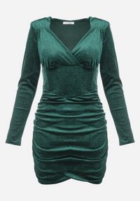Born2be - Zielona Welurowa Sukienka z Gorsetową Talią i Marszczeniem Hanitra. Typ kołnierza: dekolt gorset. Kolor: zielony. Materiał: welur. Typ sukienki: gorsetowe. Długość: mini #4