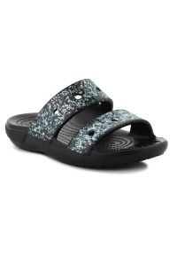 Klapki Crocs Classic Glitter Sandal Jr 207788-0C4 czarne. Okazja: na plażę, na co dzień. Kolor: czarny. Materiał: materiał. Sezon: lato