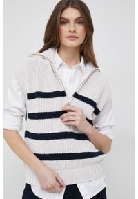 TOMMY HILFIGER - Tommy Hilfiger sweter bawełniany kolor beżowy ciepły z golfem. Typ kołnierza: golf. Kolor: beżowy. Materiał: bawełna. Długość: krótkie #1