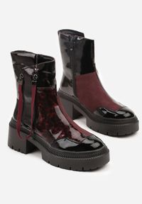 Born2be - Czarno-Bordowe Lakierowane Botki Vices z Ozdobną Tasiemką Rivavie. Okazja: na co dzień. Kolor: czarny. Materiał: lakier. Styl: casual, elegancki #6