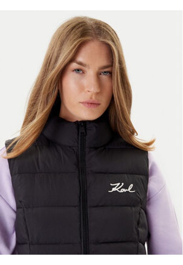 Karl Lagerfeld - KARL LAGERFELD Bezrękawnik A1W15048 Czarny Regular Fit. Typ kołnierza: dekolt w karo. Kolor: czarny. Materiał: syntetyk. Długość rękawa: bez rękawów