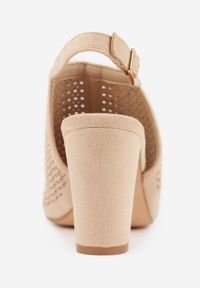 Renee - Beżowe Sandały Vices na Słupku z Ażurową Cholewką i Skórzaną Wkładką Saramiae. Okazja: na co dzień, na spotkanie biznesowe. Zapięcie: sprzączka. Kolor: beżowy. Materiał: skóra. Wzór: ażurowy. Obcas: na słupku. Styl: casual, biznesowy, elegancki #6