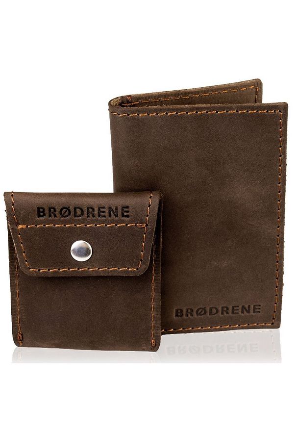 Skórzany zestaw portfel i bilonówka BRODRENE SW03 + CW02 ciemnobrązowy. Kolor: brązowy. Materiał: skóra