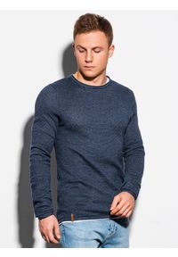 Ombre Clothing - Sweter męski E121 - granatowy/melanżowy - XXL. Okazja: na co dzień. Kolor: niebieski. Materiał: bawełna. Wzór: melanż. Styl: casual, klasyczny, elegancki