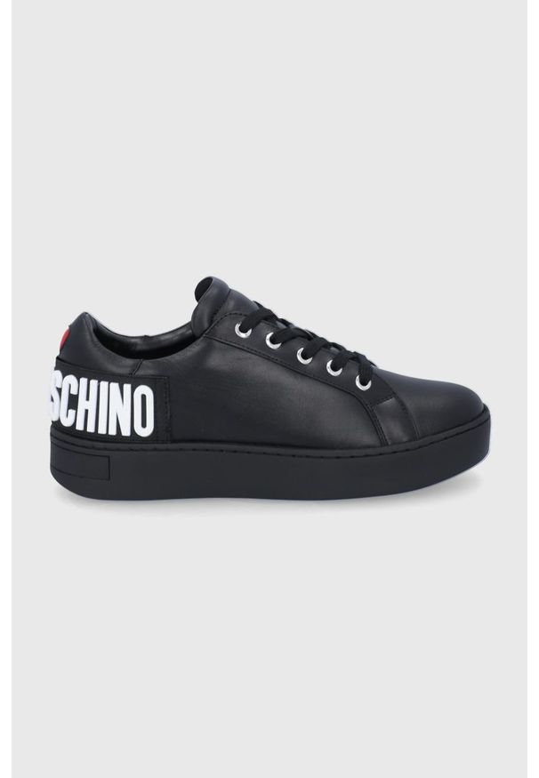 Love Moschino Buty skórzane kolor czarny na platformie. Nosek buta: okrągły. Zapięcie: sznurówki. Kolor: czarny. Materiał: skóra. Obcas: na platformie
