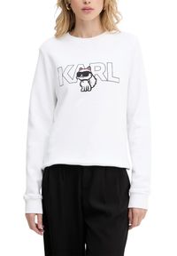 Karl Lagerfeld - KARL LAGERFELD Biała bluza damska Ikon z nadrukiem, Rozmiar XS. Typ kołnierza: dekolt w karo. Kolor: biały. Materiał: bawełna. Wzór: nadruk. Styl: klasyczny #2