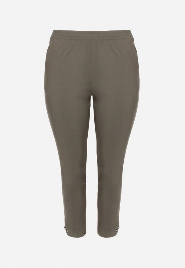 Born2be - Ciemnozielone Spodnie z Wiskozą z Gumką w Talii i Aplikacjami przy Nogawkach Stellorie. Okazja: na co dzień. Kolekcja: plus size. Kolor: zielony. Materiał: wiskoza. Wzór: aplikacja. Styl: elegancki, casual