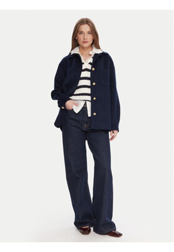 TOMMY HILFIGER - Tommy Hilfiger Płaszcz wełniany WW0WW46558 Granatowy Relaxed Fit. Kolor: niebieski. Materiał: syntetyk