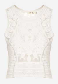Born2be - Biały Haftowany Top z Bawełną Elnesta. Okazja: na imprezę. Kolor: biały. Materiał: bawełna. Wzór: haft. Styl: elegancki #5