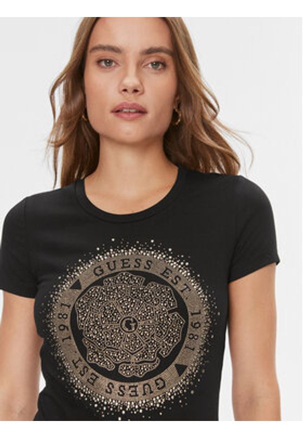 Guess T-Shirt Camelia W4RI47 J1314 Czarny Slim Fit. Kolor: czarny. Materiał: bawełna