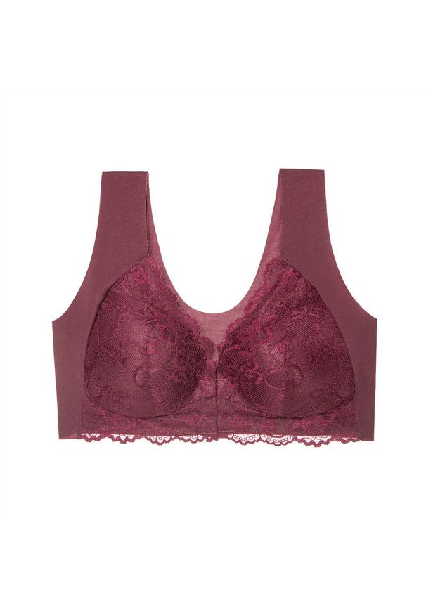 Intica - Biustonosz z szerokimi ramiączkami i koronkową wstawką na co dzień Vala. Kolor: czerwony. Materiał: koronka