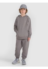 4f - 4F Bluza dresowa nierozpinana z kapturem chłopięca - szara 134 (8-9 lat). Okazja: na co dzień. Typ kołnierza: kaptur. Kolor: szary. Materiał: dresówka. Wzór: ze splotem, gładki. Sezon: lato. Styl: młodzieżowy, sportowy, casual